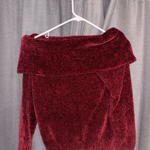 White House Black Market Rich Red Off-Shoulder Sweater